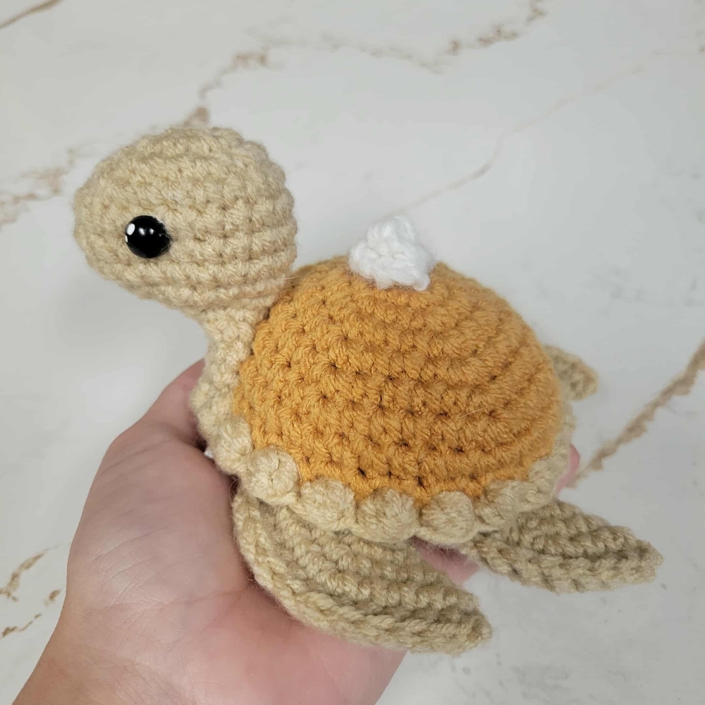 Handmade Crochet Turtle Toy - Tan and Orange